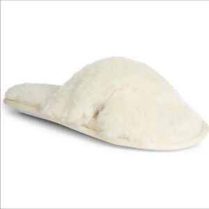Nordstrom Snuggle Plush Faux Fur Slippers Slides Fuzzy Warm Memory Foam White XL